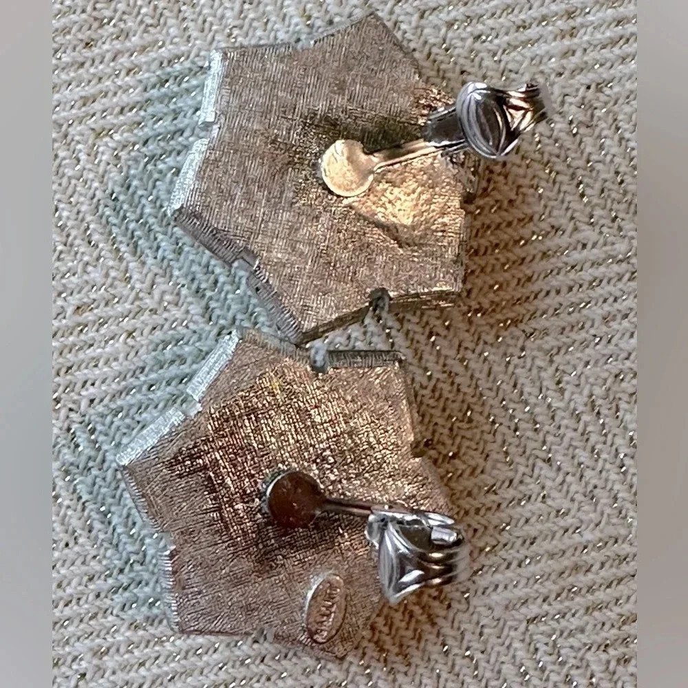 Rare Vintage Ballet Jewels Co Statement Clip On Earrings Silver Tone Star Flower - Picture 8 of 12